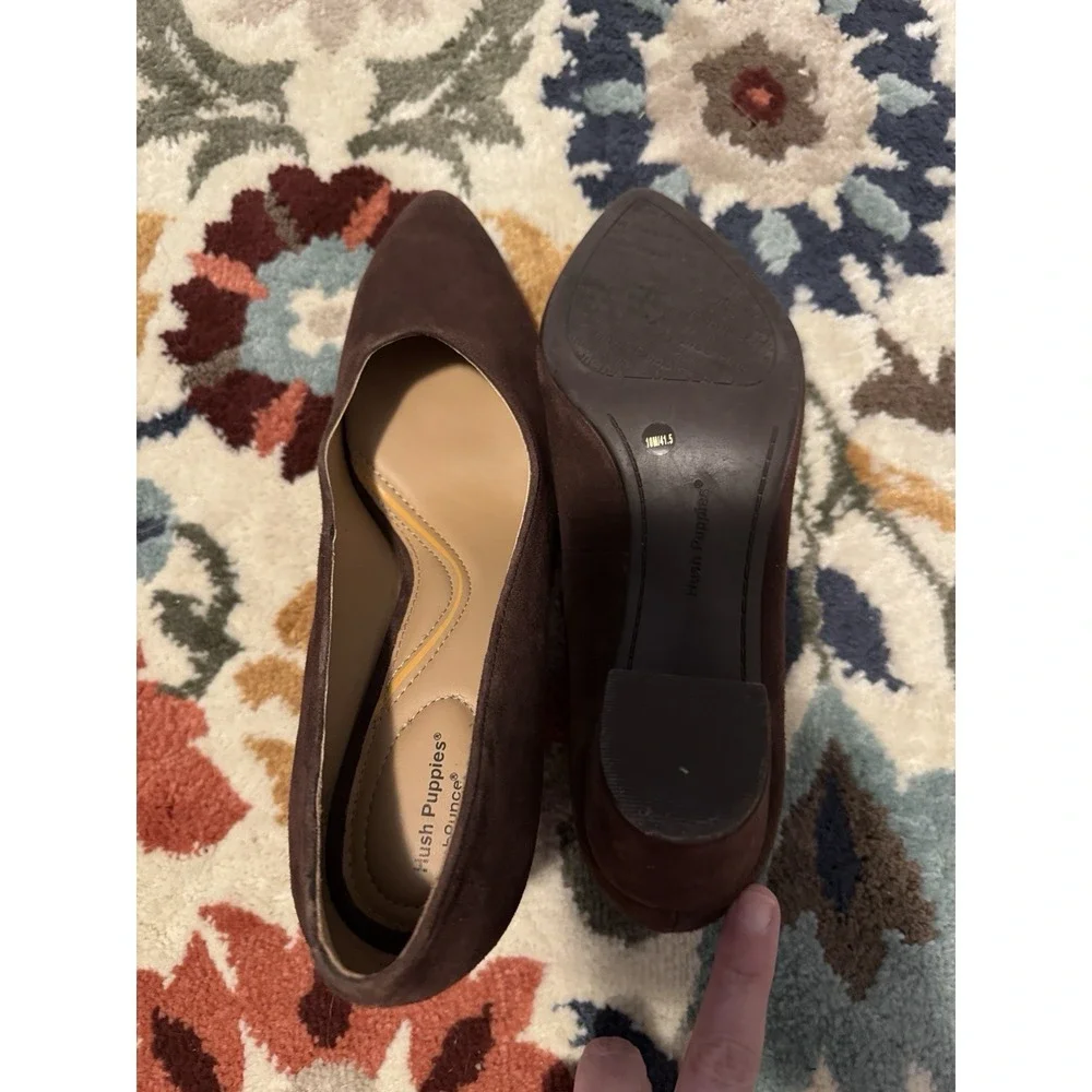 Hush Puppies Suede Pumps Size 10 Brown Comfort Minimalist Office Block Heel